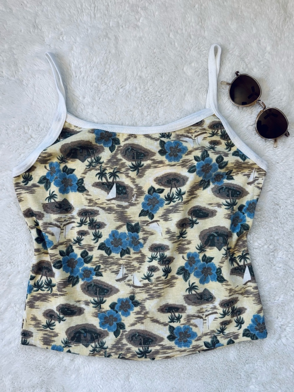 Y2K Island Print Spaghetti Strap Tank Top by H2O